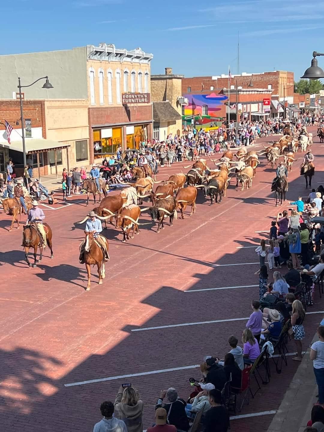 Medicine Lodge, KS red brick Main Street longhorn cattle drive. Peace Treaty